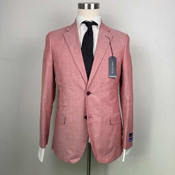Nautica Sportcoat Mens Jacket Blazer Red Chambray 38R F02287